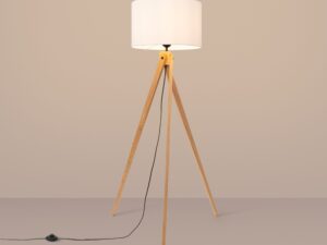 Miniaturka 9 - Lampa podłogowa Narello 140 cm biały / naturalne drewno z włączonym światłem