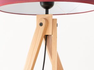 Miniaturka 22 - Lampa podłogowa Narello 140 cm burgund / naturalne drewno – abażur na drewnianym trójnogu