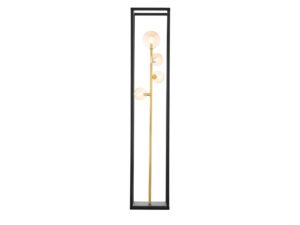 Miniaturka 2 - Lampa podłogowa Neptun ze złotym pionowym trzonem i czarną prostokątną ramą od przodu