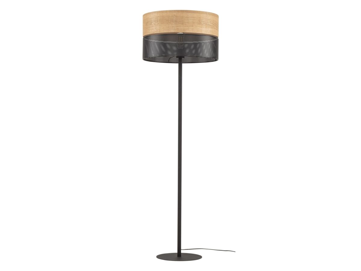 Lampa podłogowa Nicol E27 159 cm czarna / dąb naturalny