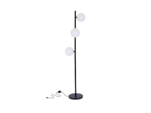 Miniaturka 1 - Lampa podłogowa Omidano widok trzech białych kloszy na czarnym stelażu