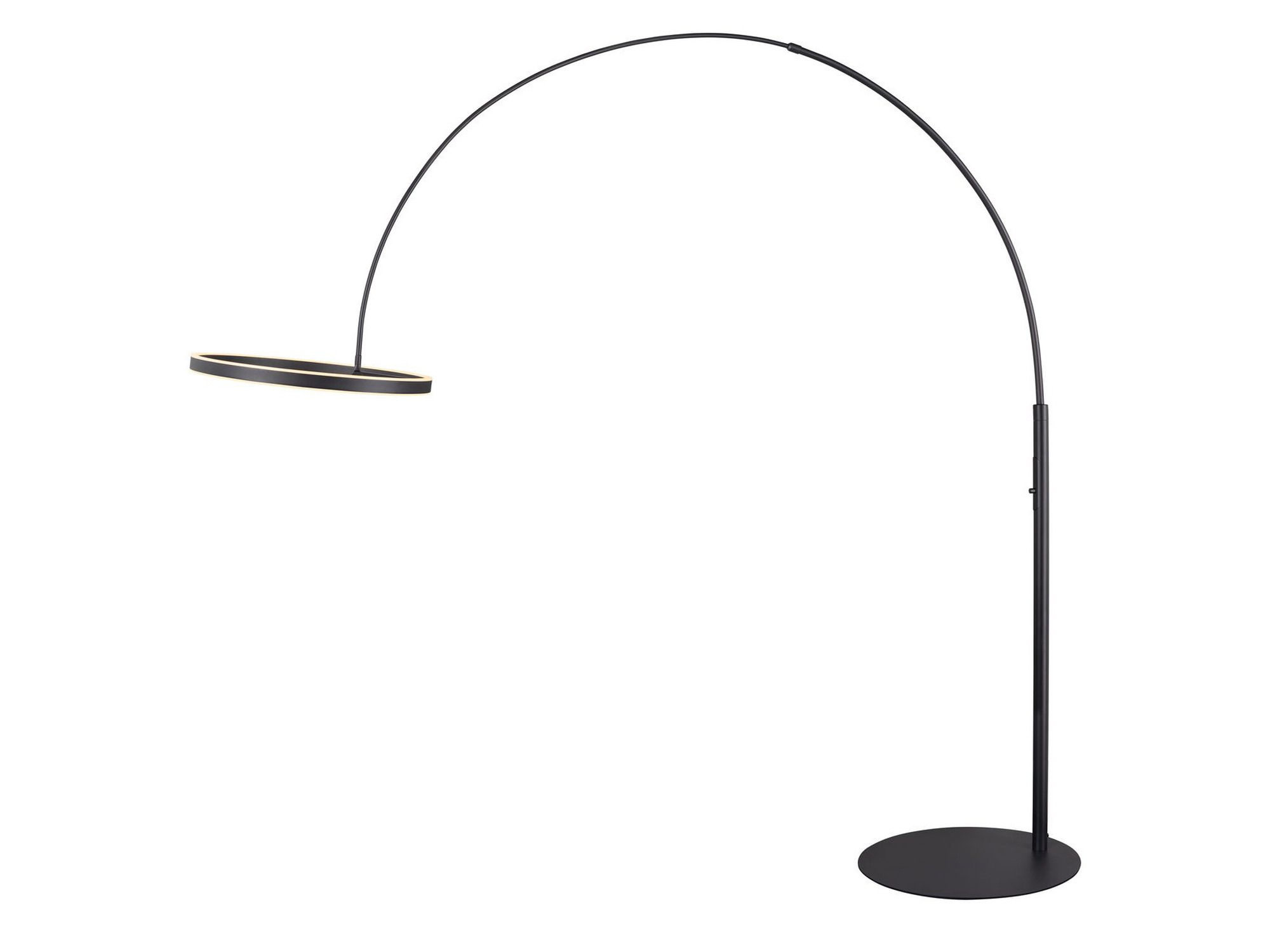 Czarna łukowa lampa podłogowa One Bow FL z okrągłą głowicą LED, pełny widok