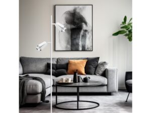 Miniaturka 7 - Aranżacja jasnego salonu z biało-chromowaną lampą podłogową Oraleta