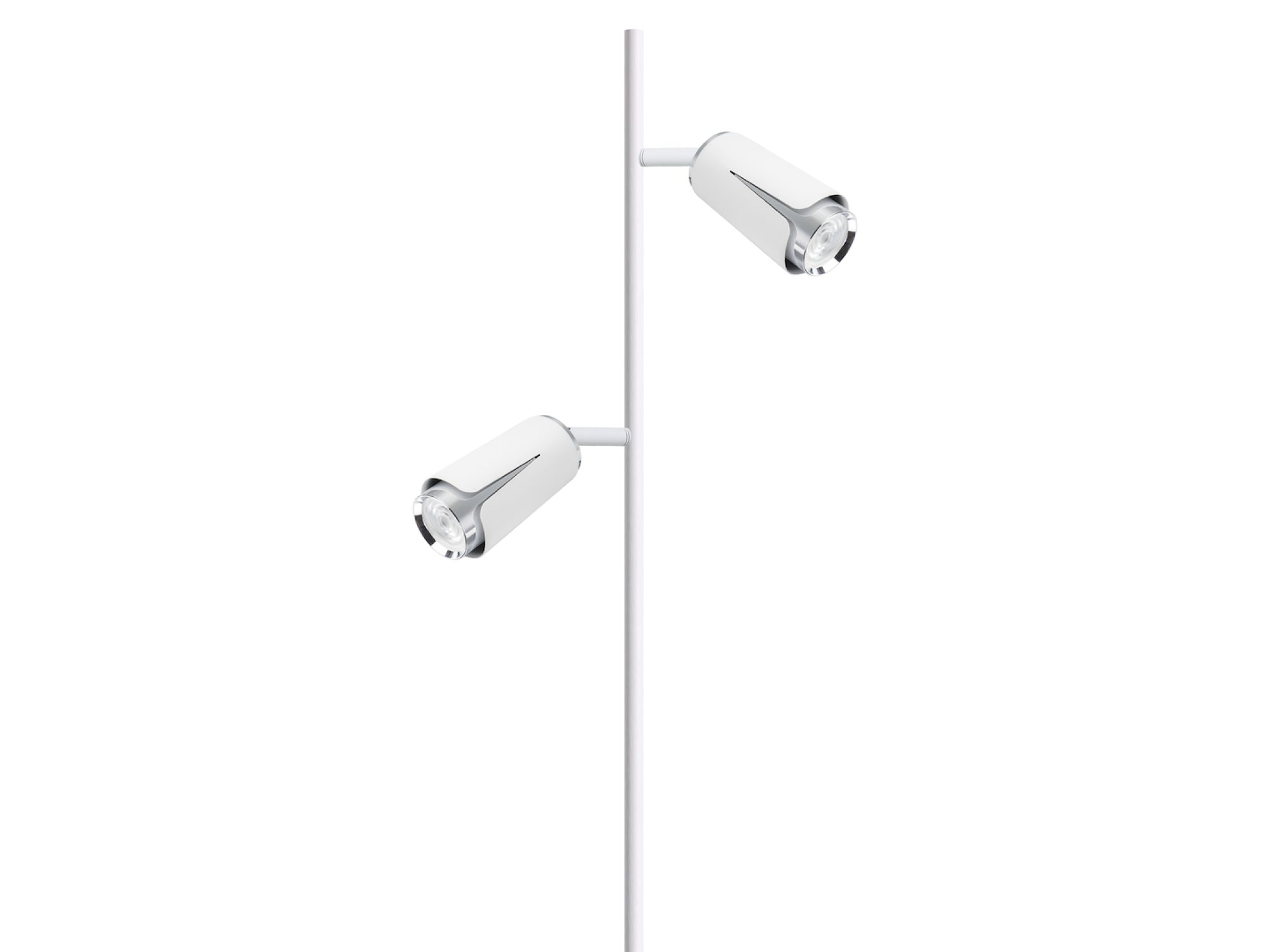 Lampa podłogowa Oraleta biało-chromowana, detal cylindrycznych kloszy