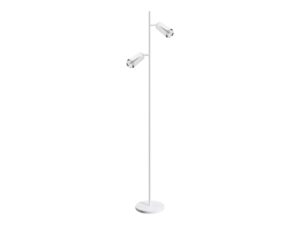 Miniaturka 5 - Lampa podłogowa Oraleta biała z chromowanymi akcentami i dwoma reflektorami na białym tle