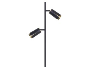 Miniaturka 1 - Lampa podłogowa Oraleta czarno-złota, zbliżenie dwóch cylindrycznych kloszy