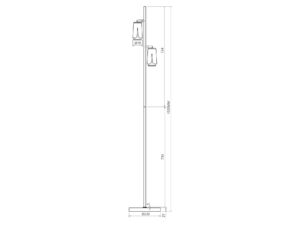 Miniaturka 4 - Rysunek wymiarowy lampy podłogowej Oraleta, wysokość 150 cm i podstawa 23 cm