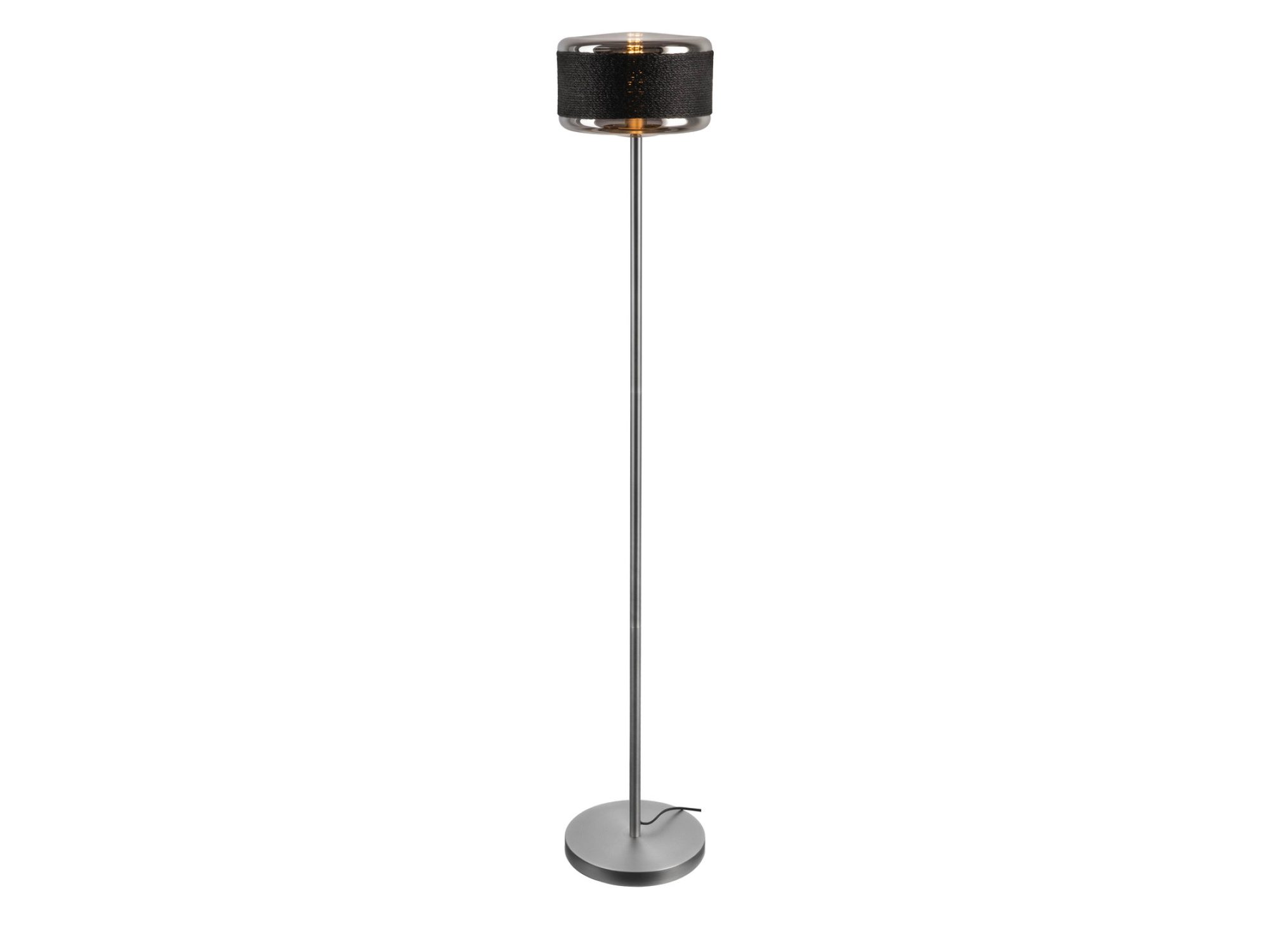 Srebrna lampa podłogowa Pantilo Rope 27 z ciemnym oplotem klosza