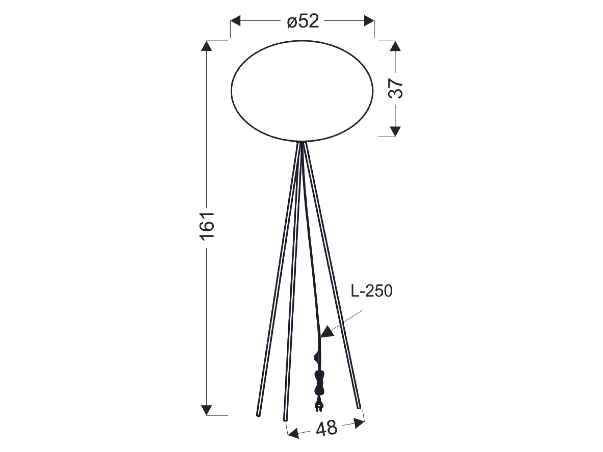 Lampa podłogowa Pelato biała rysunek wymiarowy 161 cm wysokości