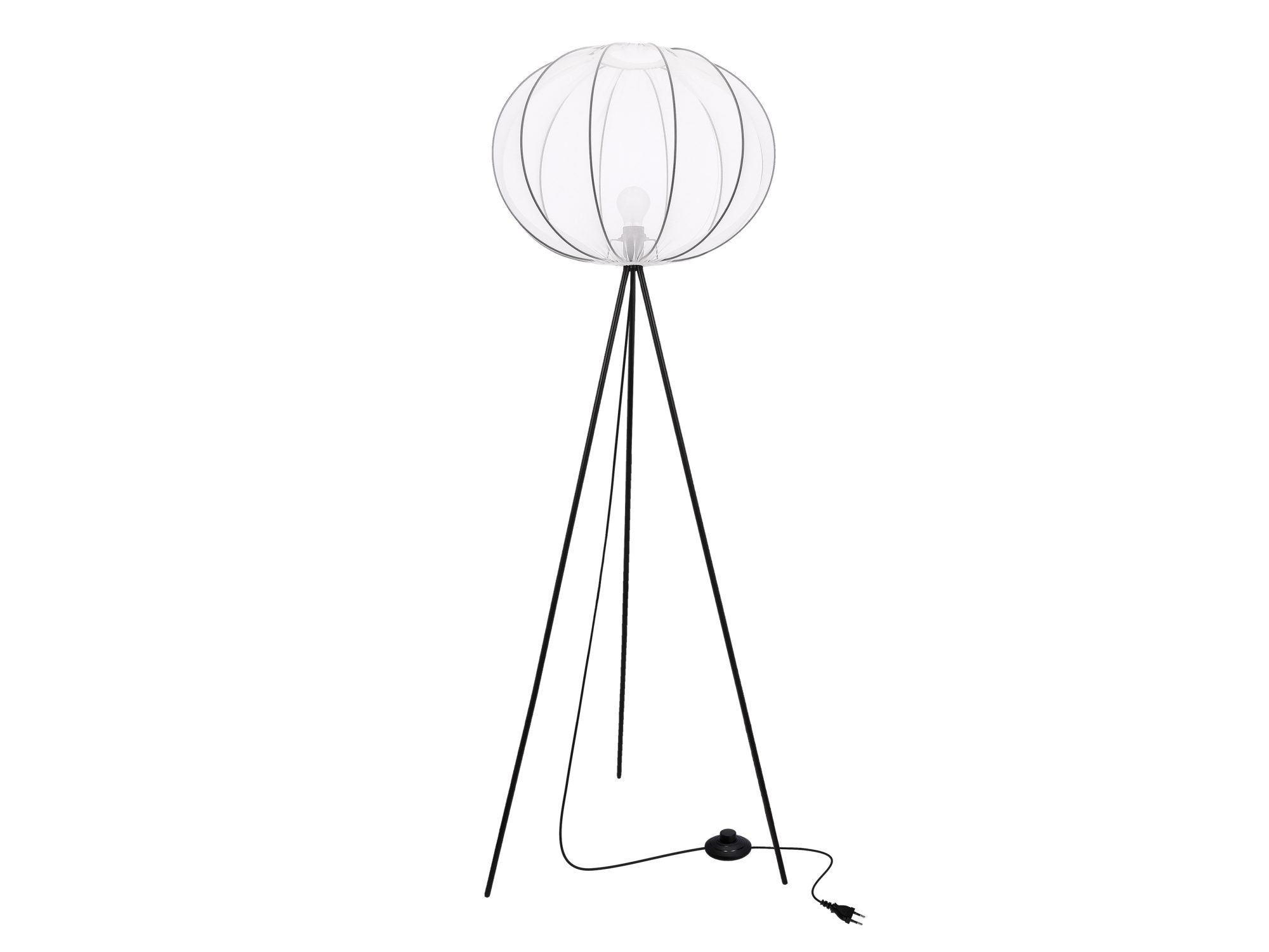 Lampa podłogowa Pelato z białym kulistym abażurem na czarnym trójnogu