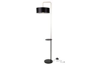 Miniaturka 3 - Lampa podłogowa Peletia czarna ze złotym ramieniem i abażurem na białym tle