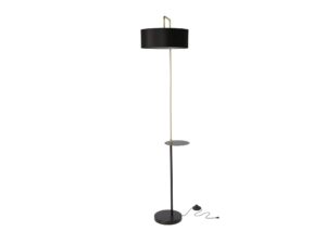 Miniaturka 1 - Lampa podłogowa Peletia z czarnym abażurem i półką widok z boku
