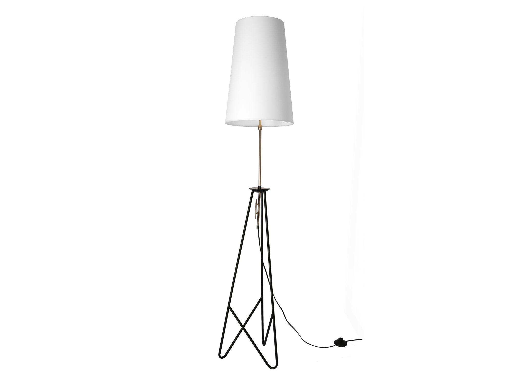 Lampa podłogowa Peloma czarno-złota z białym abażurem