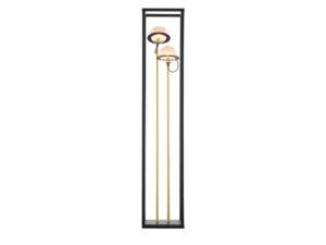 Miniaturka 1 - Lampa podłogowa Planet z czarną prostokątną ramą i dwiema złotymi kolumnami od przodu