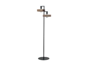 Miniaturka 2 - Lampa podłogowa Robin czarna z dwoma brązowymi kloszami ze sklejki i okrągłą metalową podstawą