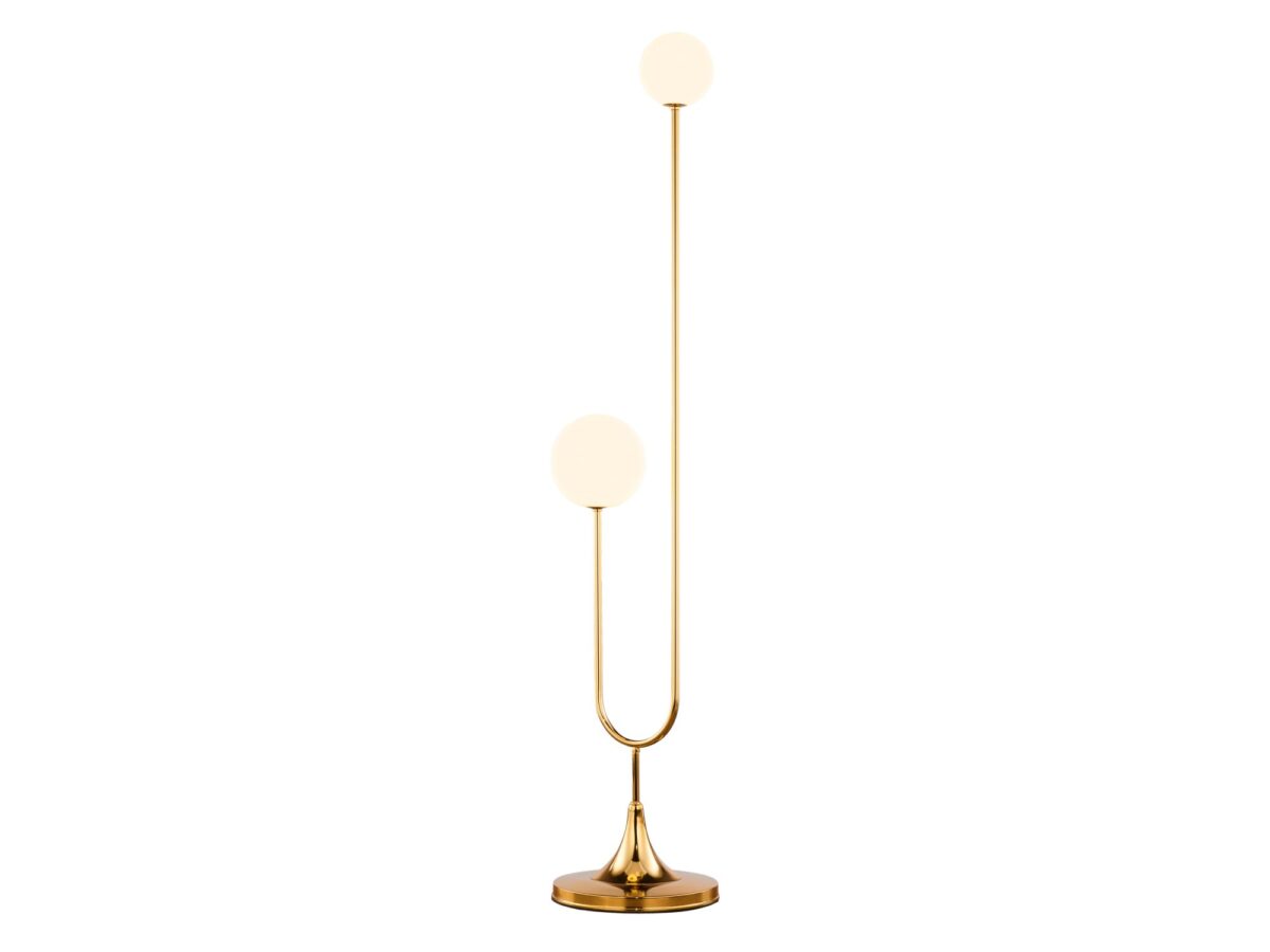 Lampa podłogowa Selen złota 2-punktowa z kulistymi kloszami