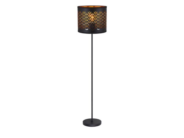 Lampa podłogowa Seloda czarno-złota na białym tle