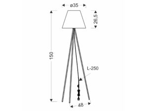 Miniaturka 3 - Rysunek wymiarowy lampy podłogowej Serada 150 cm i trójnóg 48 cm