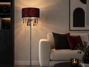Miniaturka 2 - Lampa podłogowa Seromio z podświetlonym czerwonym abażurem, wieczorna aranżacja