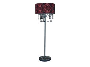 Miniaturka 3 - Lampa podłogowa Seromio z czerwono-czarnym abażurem i chromowaną podstawą na białym tle