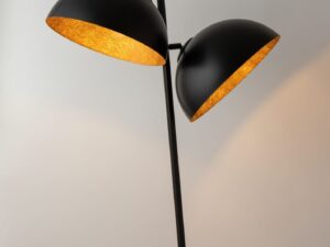 Miniaturka 6 - Lampa podłogowa Sfera czarna, zbliżenie ruchomych kloszy o miedzianym wnętrzu