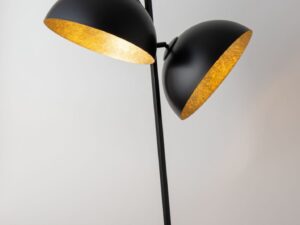 Miniaturka 7 - Lampa podłogowa Sfera czarna, detal dwóch kloszy ze złotym wnętrzem
