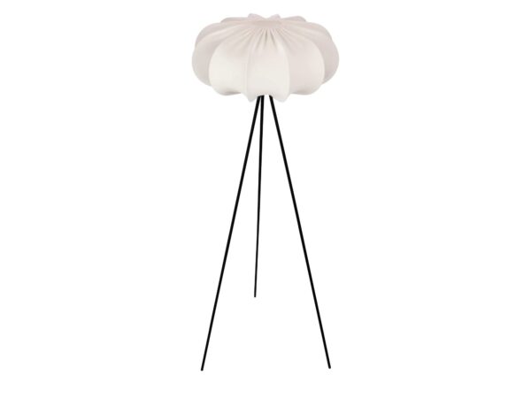 Lampa podłogowa Ulidino z kremowym abażurem latte na białym tle