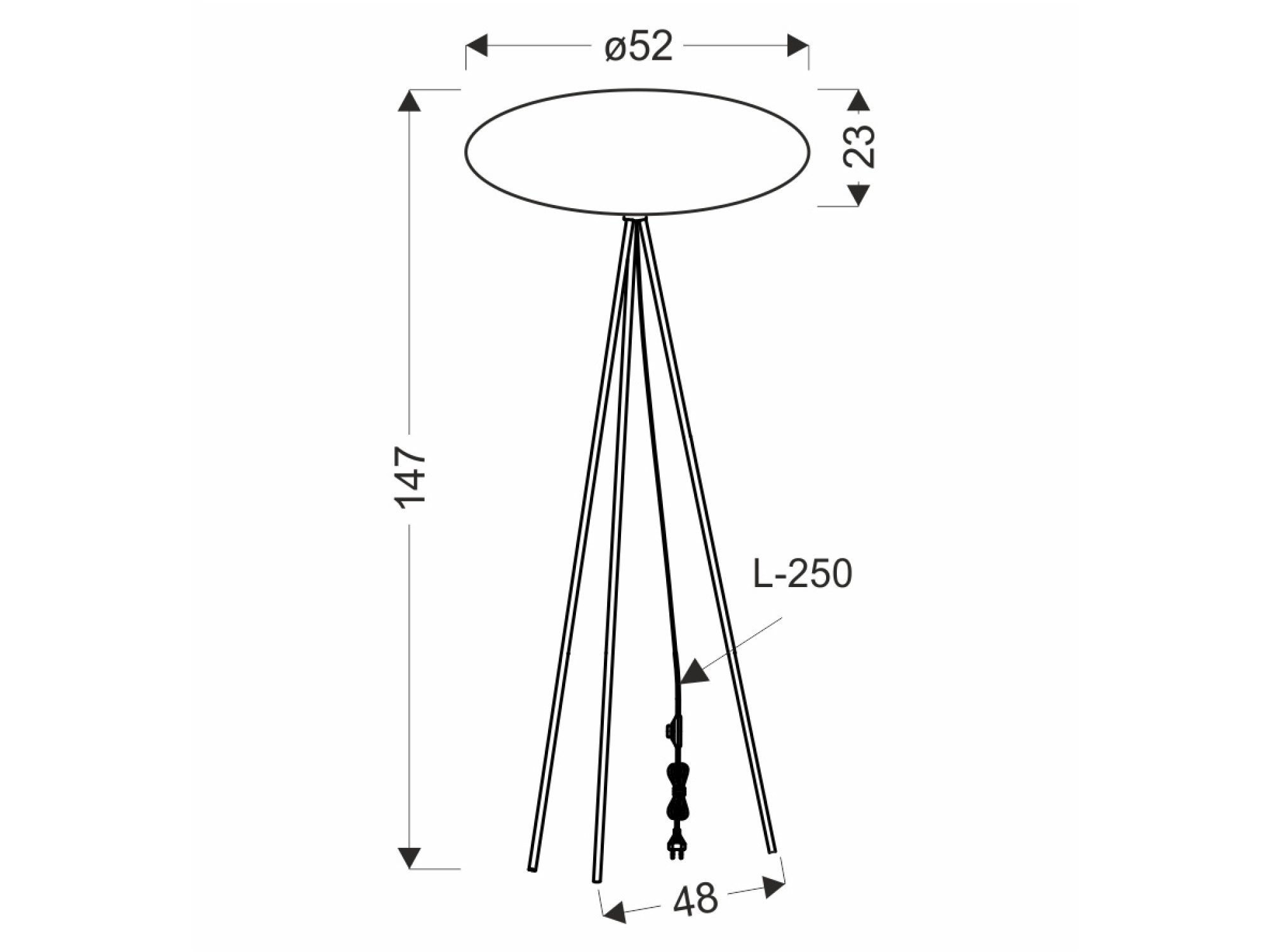 Lampa podłogowa Ulidino 147 cm – rysunek wymiarowy