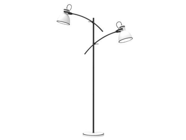 Lampa podłogowa Veledira biało-czarna z dwoma metalowymi kloszami