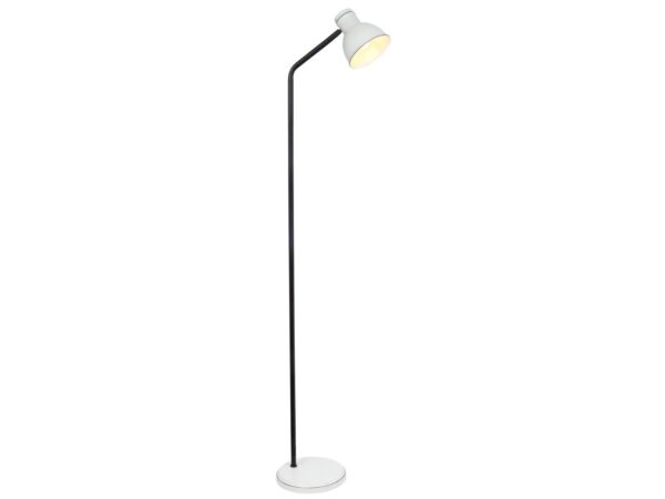 Lampa podłogowa Veledira z białym kloszem i czarną prostą sztycą