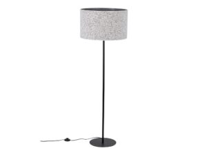 Miniaturka 4 - Lampa podłogowa Vellum czarna z grafitowym abażurem z tkaniny bouclé na białym tle