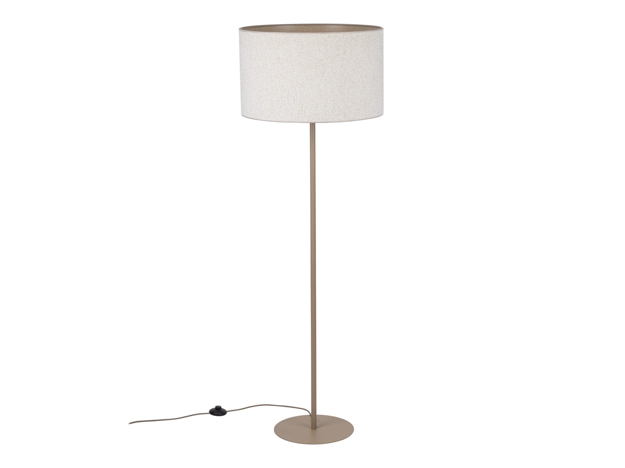Lampa podłogowa Vellum piaskowy beż z beżowym abażurem bouclé na białym tle