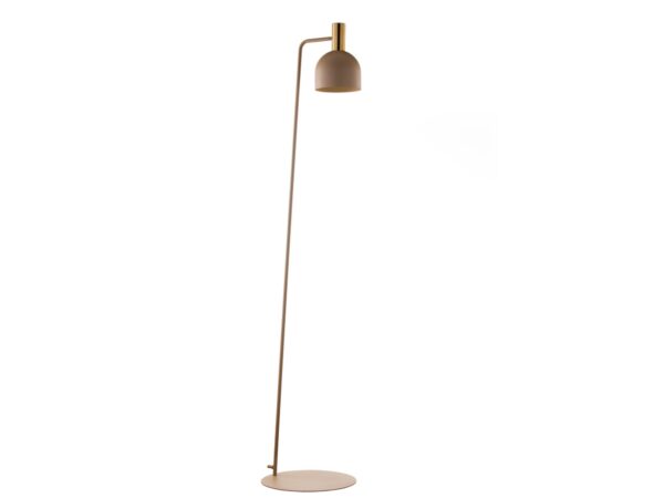 Lampa podłogowa Vitrum Gold Dzwonek w ciepłym beżu, złoty szczotkowany detal, cała lampa na białym tle