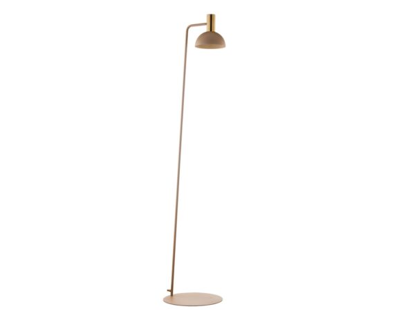 Lampa podłogowa Vitrum Gold kopuła S w ciepłym beżu, złoty szczotkowany detal, cała oprawa na białym tle