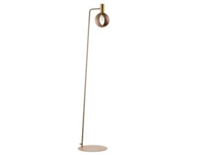 Miniaturka 3 - Lampa podłogowa Vitrum Gold Oczko w ciepłym beżu, złoty pionowy detal i okrągły klosz z otworem