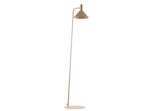 Miniaturka 3 - Lampa podłogowa Vitrum Gold stożek z ciepłobeżowym kloszem i złotym szczotkowanym detalem, całe ujęcie