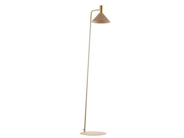 Lampa podłogowa Vitrum Gold stożek z ciepłobeżowym kloszem i złotym szczotkowanym detalem, całe ujęcie