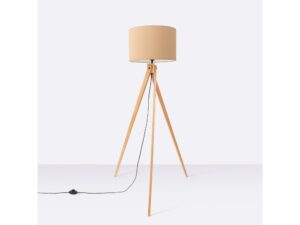 Miniaturka 6 - Lampa podłogowa z drewnem Elaria 140 cm taupe na jasnym tle