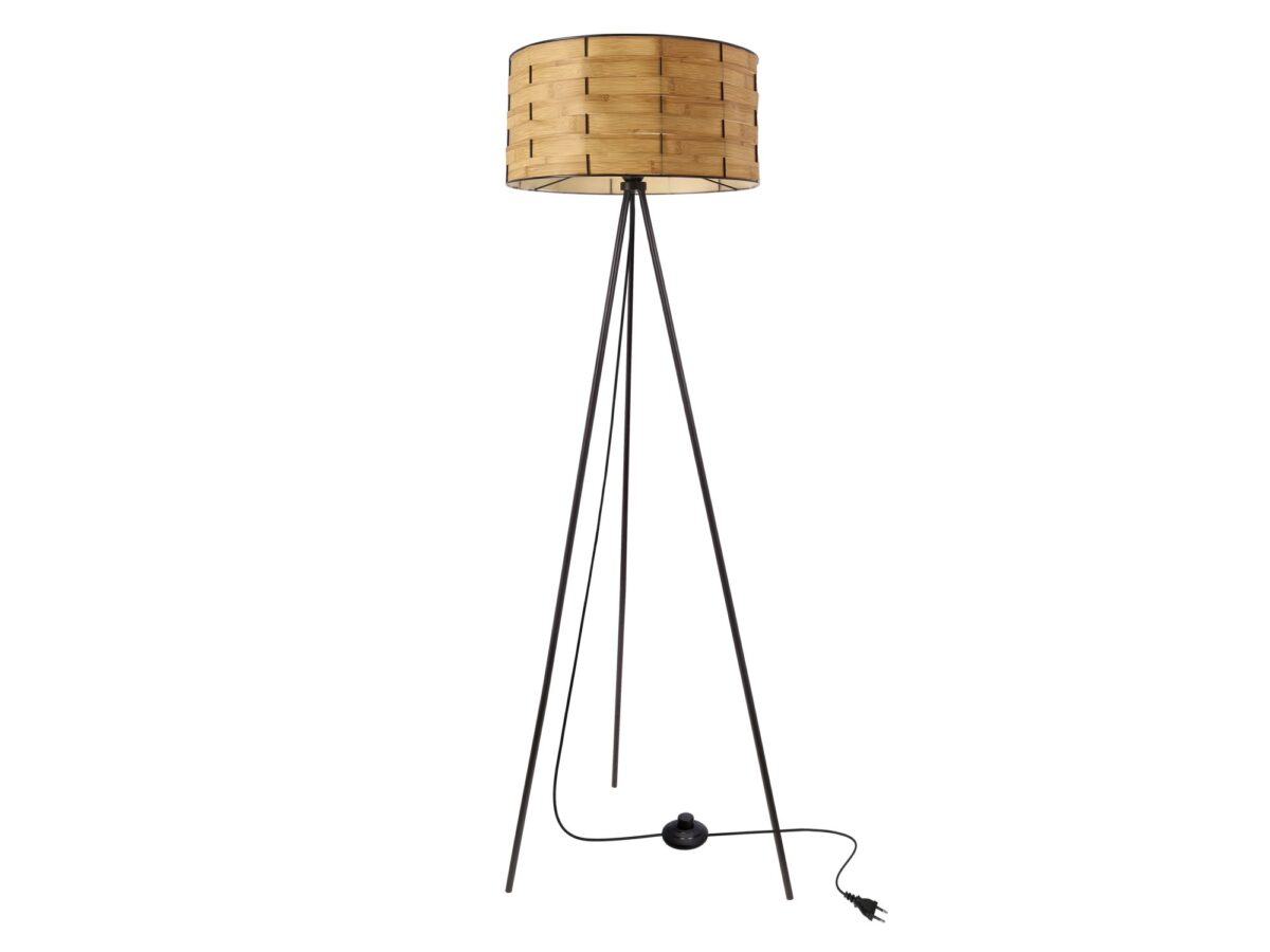 Lampa podłogowa Zelimano 144 cm czarna z jasnym abażurem