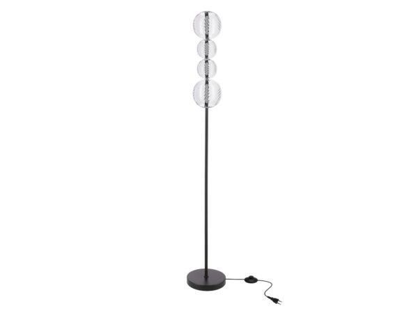 Czarna lampa podłogowa Zelotena z czterema przezroczystymi szklanymi kulami