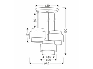 Miniaturka 2 - Lampa wisząca Romenio rysunek wymiarów trzy abażury 45 cm