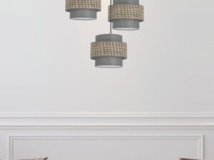Miniaturka 1 - Lampa wisząca Romenio trzy tekstylne abażury w salonie