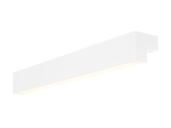 Biała lampa ścienno-sufitowa LED o podłużnym kształcie na jasnym tle