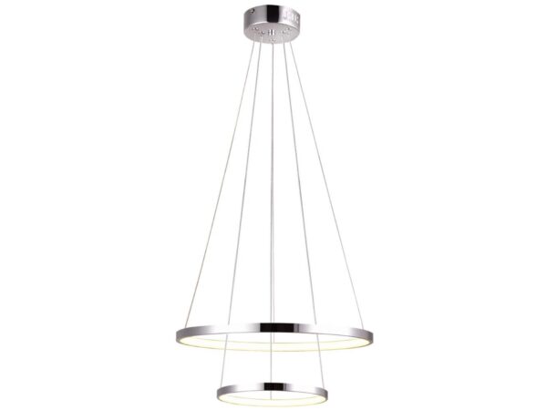 Podwójna lampa wisząca Selavona z dwoma chromowanymi ringami LED.