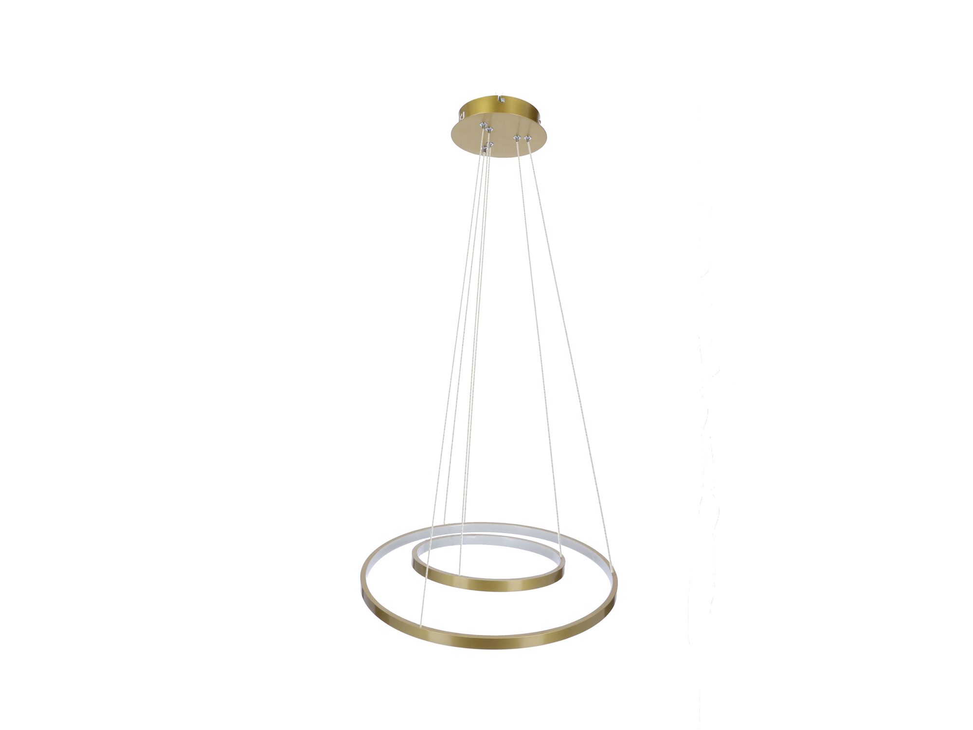 Złota lampa wisząca Selavona z dwoma ringami LED różnej wielkości.