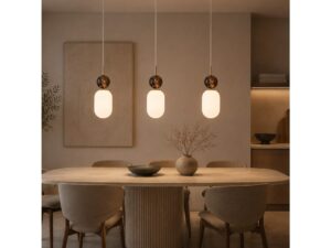 Miniaturka 2 - Lampa Silasia trzy klosze zawieszone w linii w jadalni