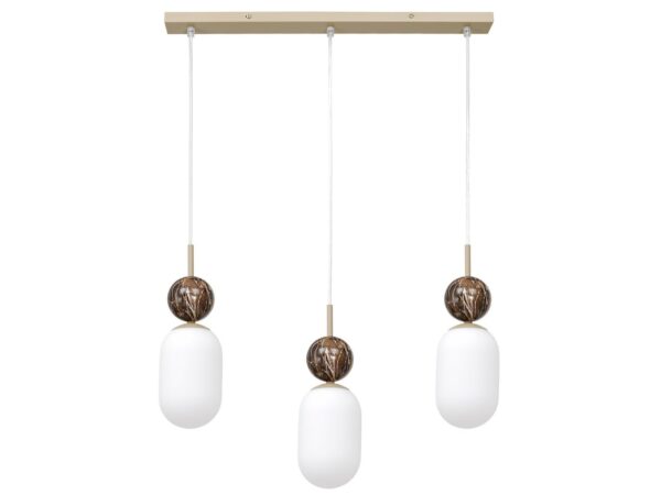 Lampa wisząca Silasia z trzema kloszami na podłużnej listwie