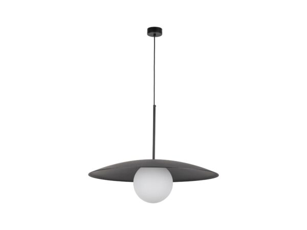 Lampa Slate czarna z mlecznym szklanym kloszem i metalową tarczą, widok produktu
