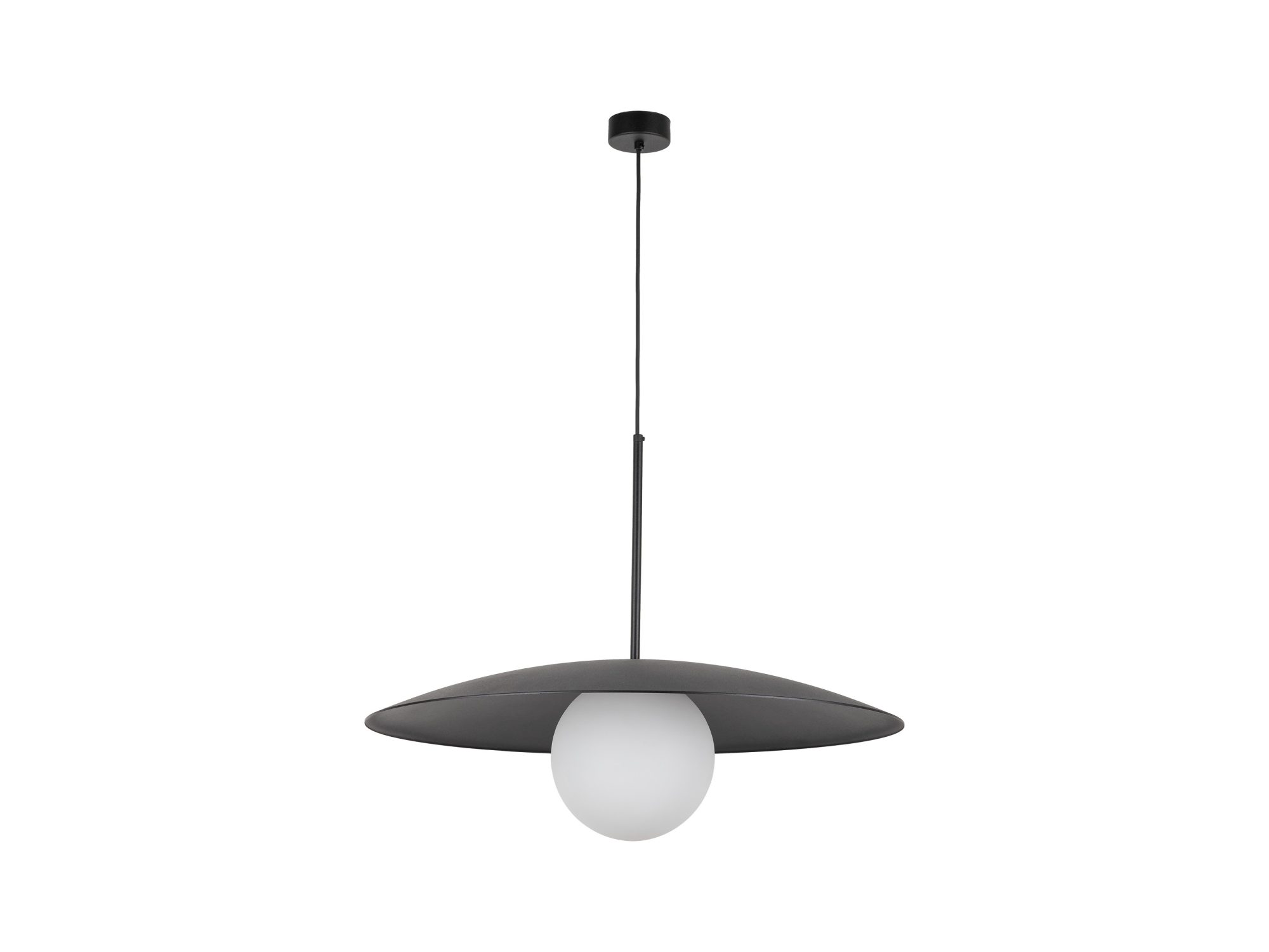 Lampa Slate czarna z mlecznym szklanym kloszem i metalową tarczą, widok produktu