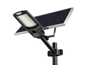 Miniaturka 1 - Lampa solarna z panelem fotowoltaicznym i uchwytem montażowym w widoku ukośnym
